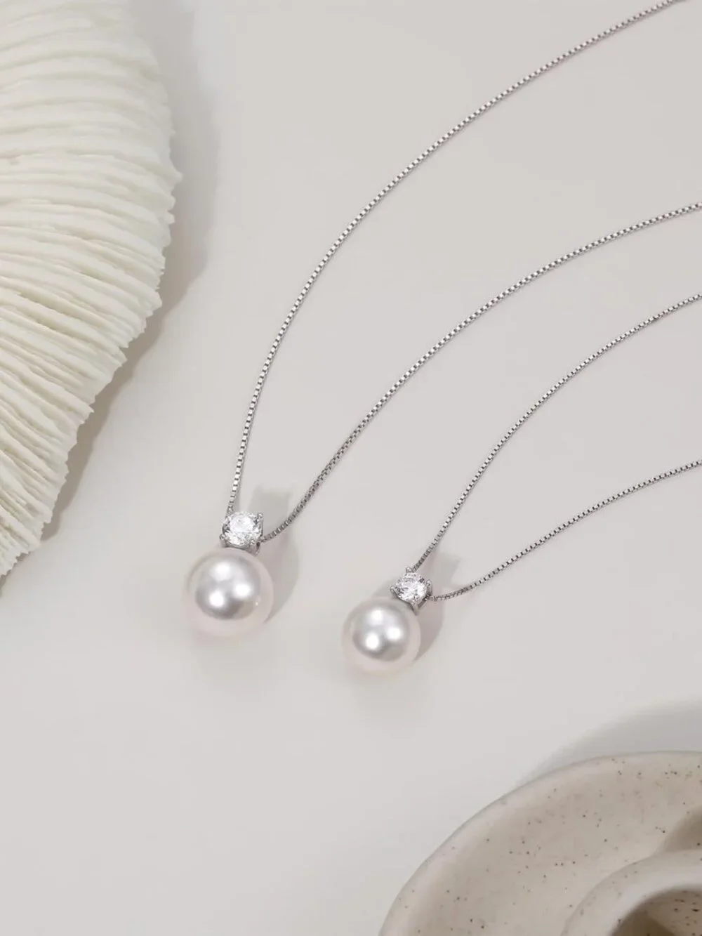 Dainty 925 Sterling Silver Pearl Necklace with CZ Pendant - Perfect for Weddings